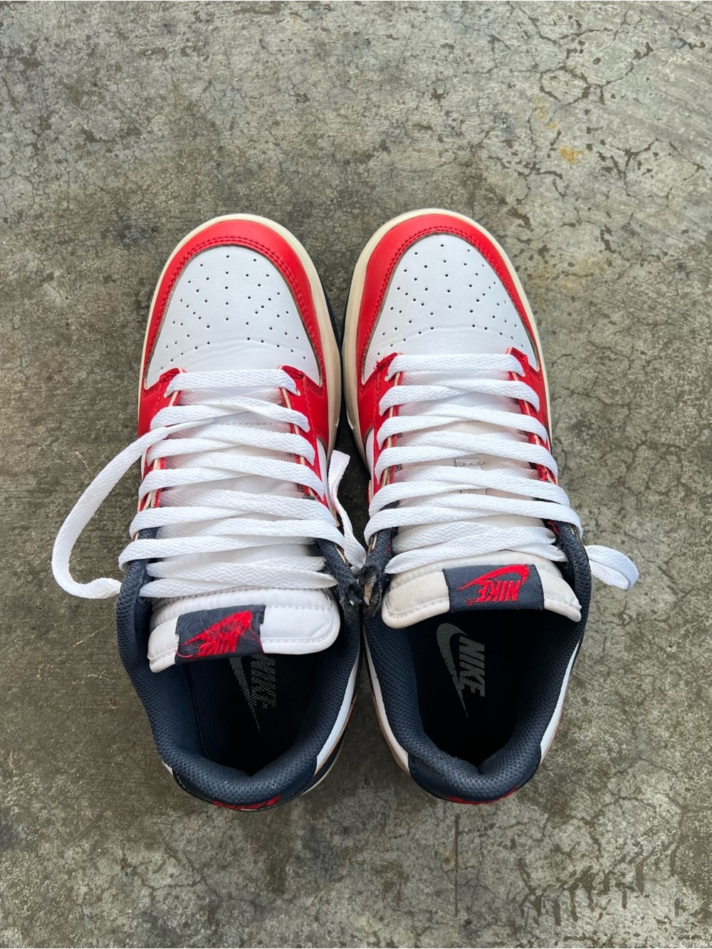 Nike Dunk Low Bright Crimson Obsidian Men’s 7 Women’s 8.5 Red White Blue 🇺🇸 - Picture 6 of 9